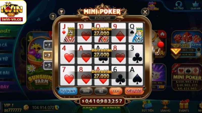 Giới thiệu về game Mini Poker trực tuyến tại Iwin